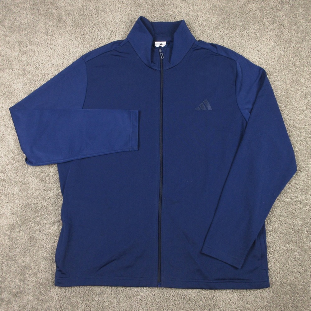 Adidas Track Jacket Mens XL Blue Full Zip Mock Neck Activewear Performance Logo